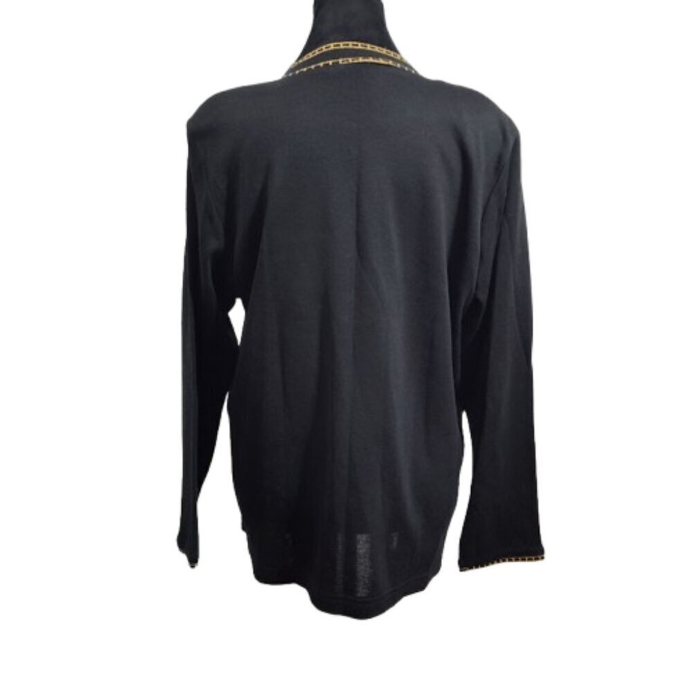 Cathy Daniels Long Sleeve Black W/Gold Trim Medium Blouse with Shoulder Pads NWT - Picture 4 of 10